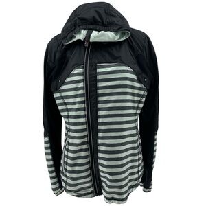 LULULEMON Jacket Green Black Stripe Sz 8 Zip Up Hooded
